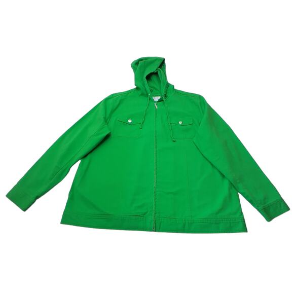 Denim & Co Women's Large Lightweight Jacket Hooded Drawstring Green Zip Frontlp - Picture 1 of 8